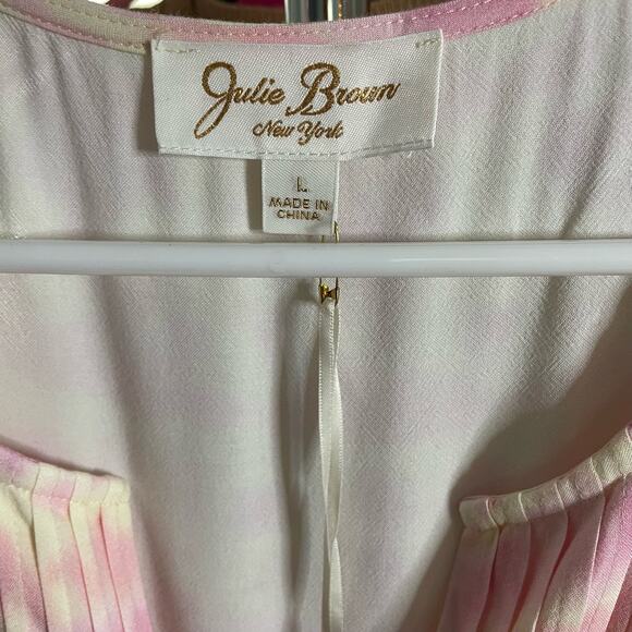 Julie‎ Brown NYC Cool Whip Rocky Pintuck V Neck Mini Dress Pink Coastal Relax L - Picture 13 of 16